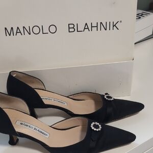 Manolo Blahnik Elegant Black Heels with Crystal Accent